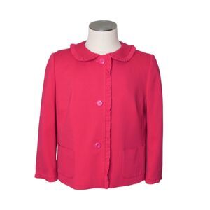Talbots Sz 16 Hot Pink Short Blazer Ruffled Collar Sleeve Accents Pockets MINT!